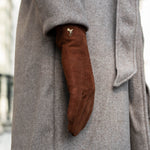 Elizabeth (brown) - suede leather gloves with warm faux fur lining - Schwartz & von Halen - US - 6