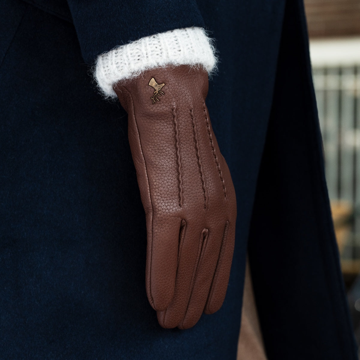 Emily (brown) – deerskin (American deerskin) leather gloves with warm wool lining - Schwartz & von Halen - US - 7