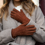 Elizabeth (brown) - suede leather gloves with warm faux fur lining - Schwartz & von Halen - US - 8