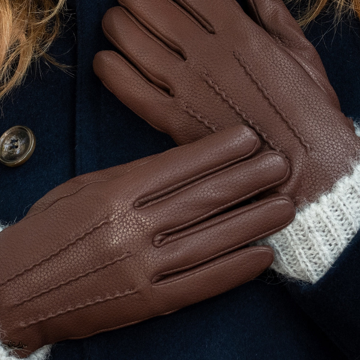 Emily (brown) – deerskin (American deerskin) leather gloves with warm wool lining - Schwartz & von Halen - US - 8