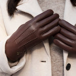 Alessandra (brown) - goatskin leather gloves with lambswool lining & touchscreen feature - Schwartz & von Halen - US - 9