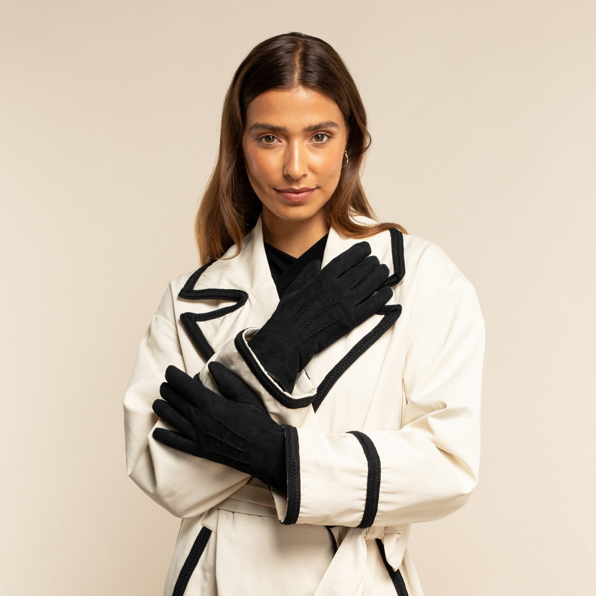 Elizabeth (black) - suede leather gloves with warm faux fur lining - Schwartz & von Halen - US - 6