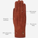 Elizabeth (brown) - suede leather gloves with warm faux fur lining - Schwartz & von Halen - US - 14