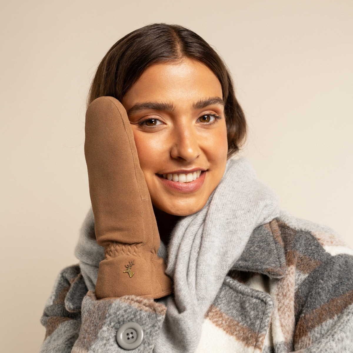 Suede Leather Mittens Camel Hailey - Schwartz & von Halen® - Premium Leather Gloves - 8