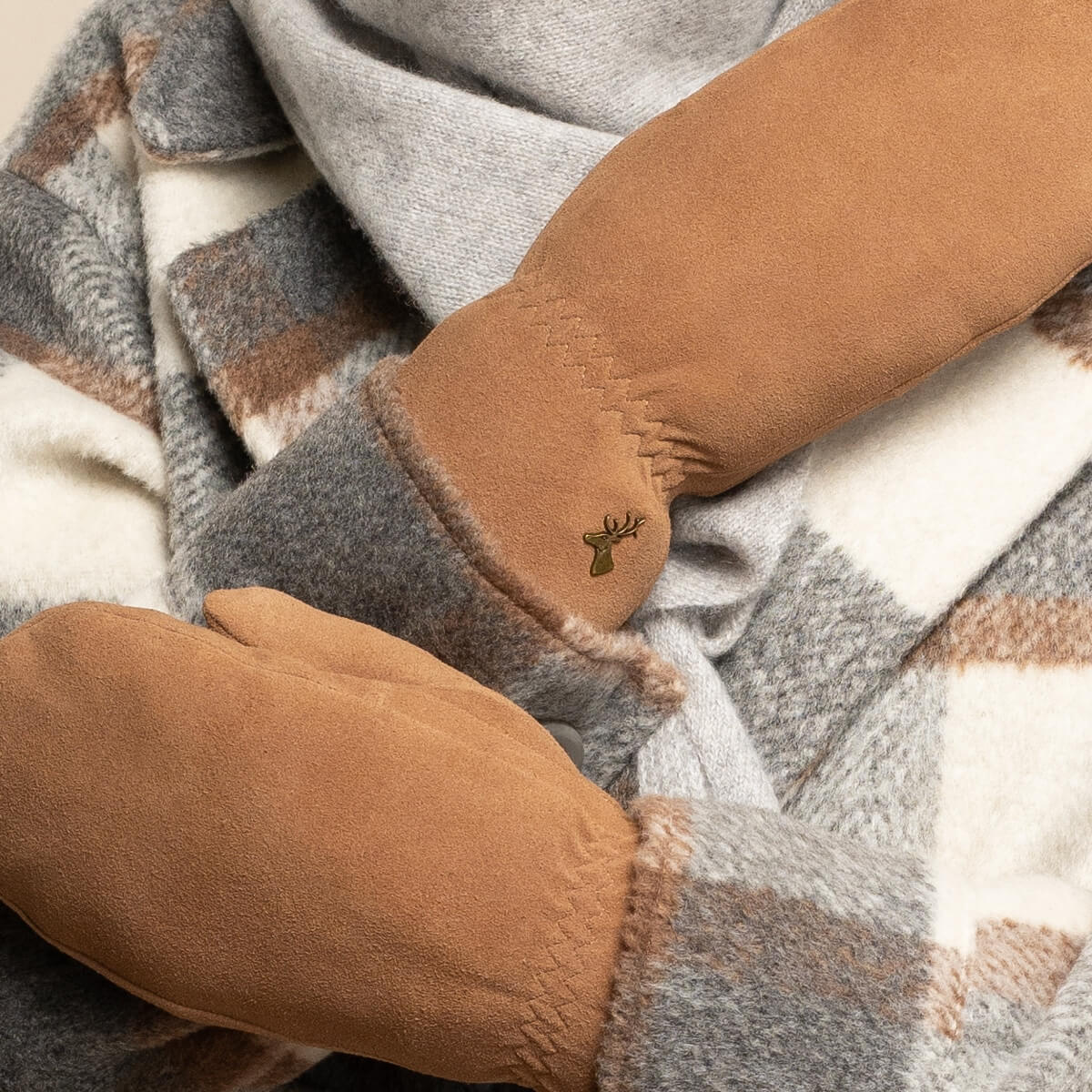 Suede Leather Mittens Camel Hailey - Schwartz & von Halen® - Premium Leather Gloves - 10