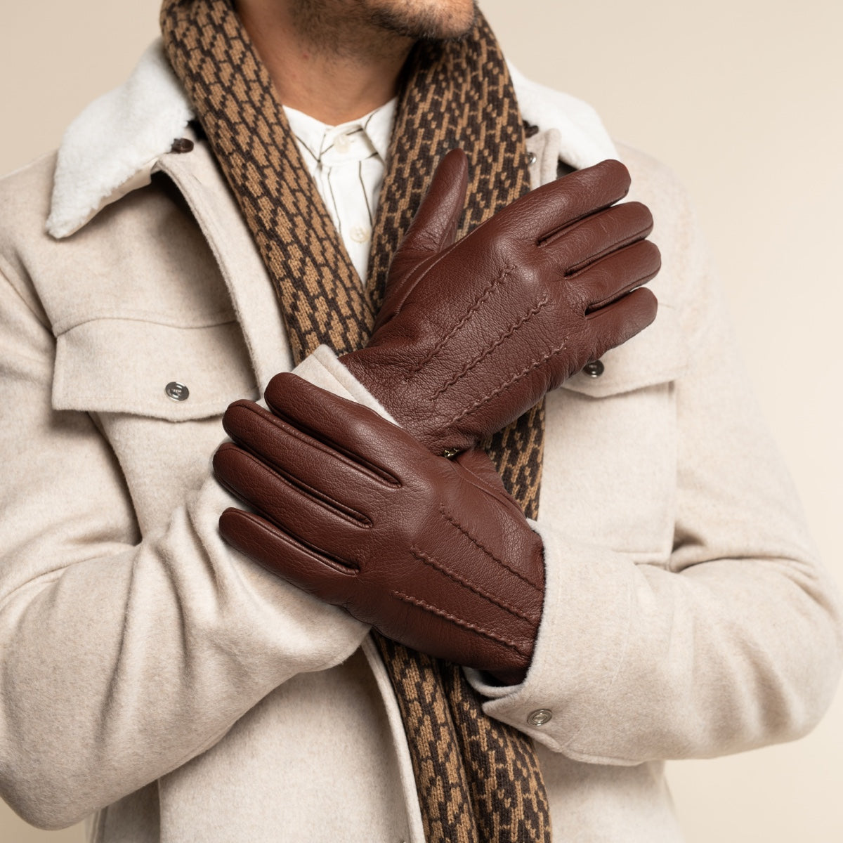Men's Leather Gloves Cognac Harvey - Schwartz & von Halen® - Premium Leather Gloves - 8