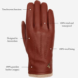 Harvey (cognac) - goatskin leather gloves with luxurious wool lining & touchscreen feature