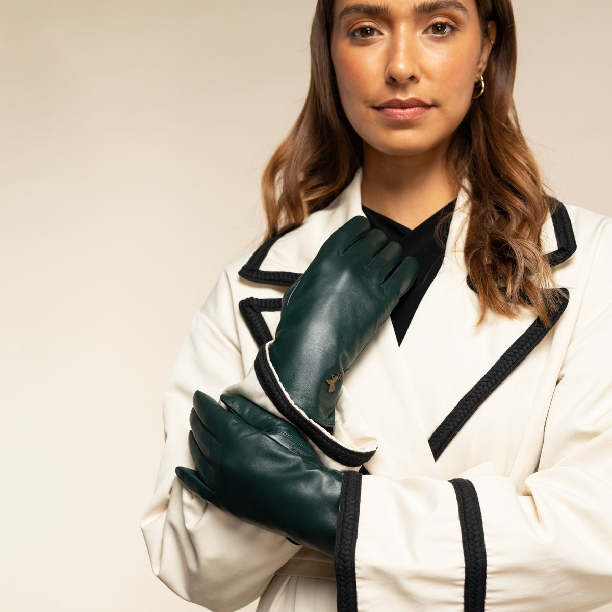 Ivy (dark green) - sheepskin leather gloves with wool/cashmere lining & touchscreen feature  - Schwartz & von Halen - US - 10