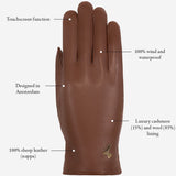 Ivy (cognac) - sheepskin leather gloves with wool/cashmere lining & touchscreen feature