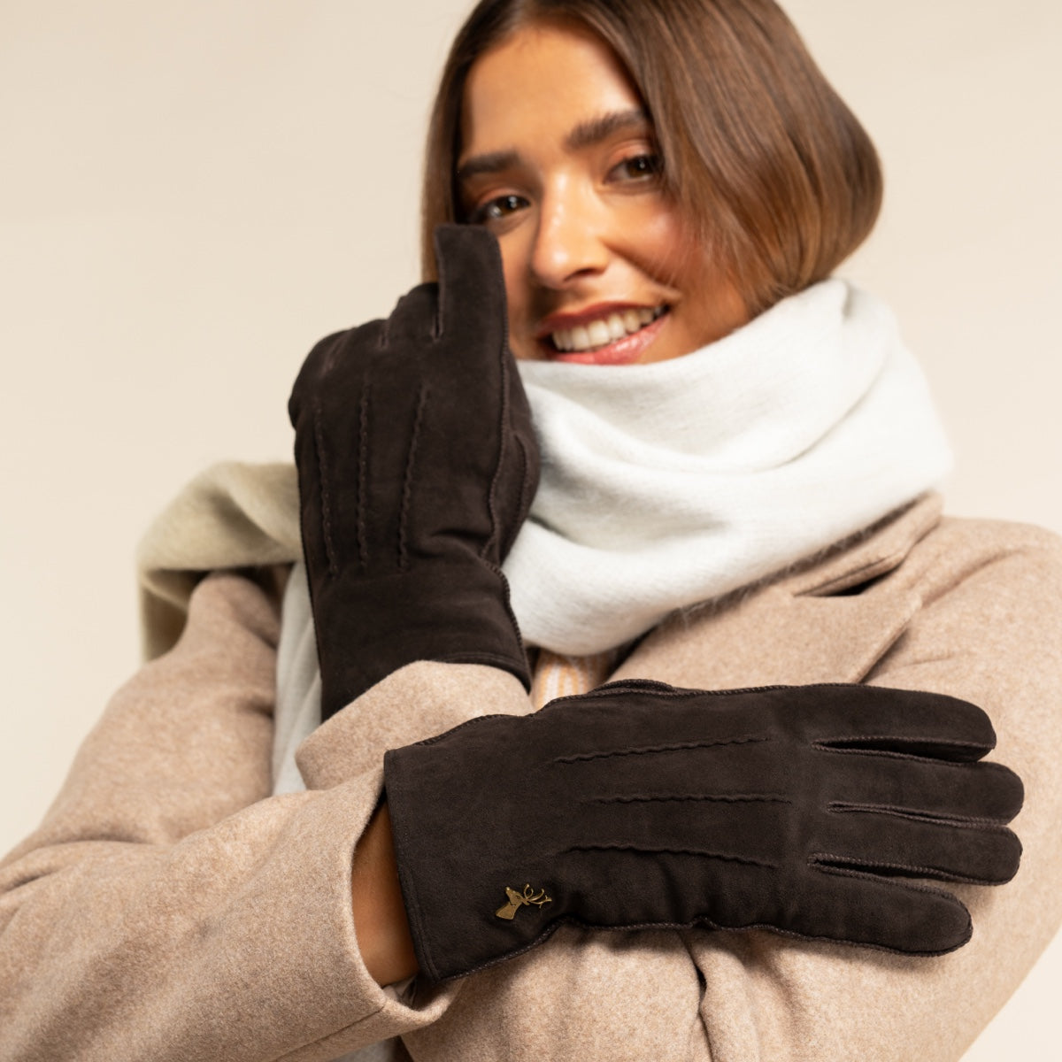 Suede Goatskin Leather Gloves Brown Women Josie - Schwartz & von Halen® - Premium Leather Gloves - 7