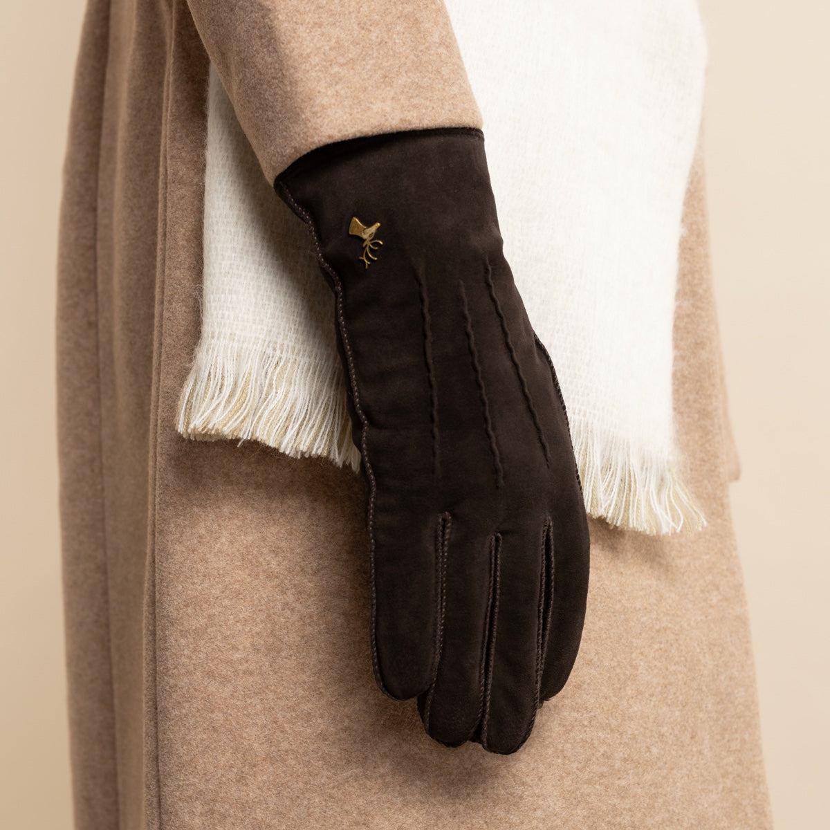 Suede Goatskin Leather Gloves Brown Women Josie - Schwartz & von Halen® - Premium Leather Gloves - 9