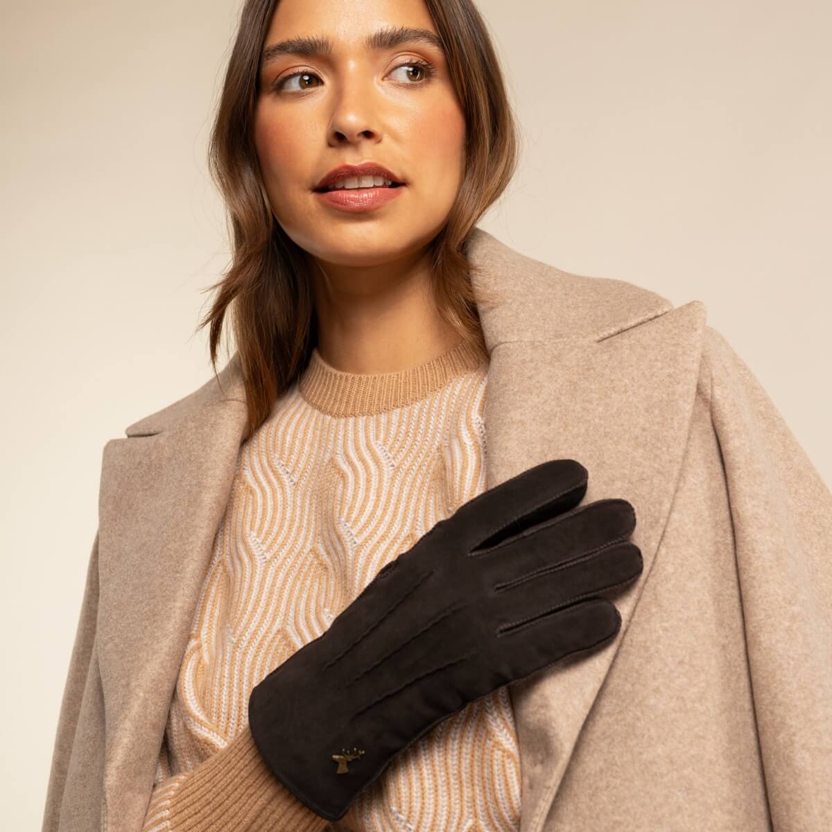 Suede Goatskin Leather Gloves Brown Women Josie - Schwartz & von Halen® - Premium Leather Gloves - 10