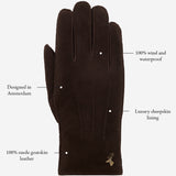 Josie (brown) - suede goatskin leather gloves with luxurious sheep fur lining  - Schwartz & von Halen - US - 11