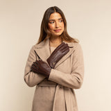 Julia (brown) - goatskin leather gloves with luxury faux fur lining & touchscreen feature  - Schwartz & von Halen - US - 5