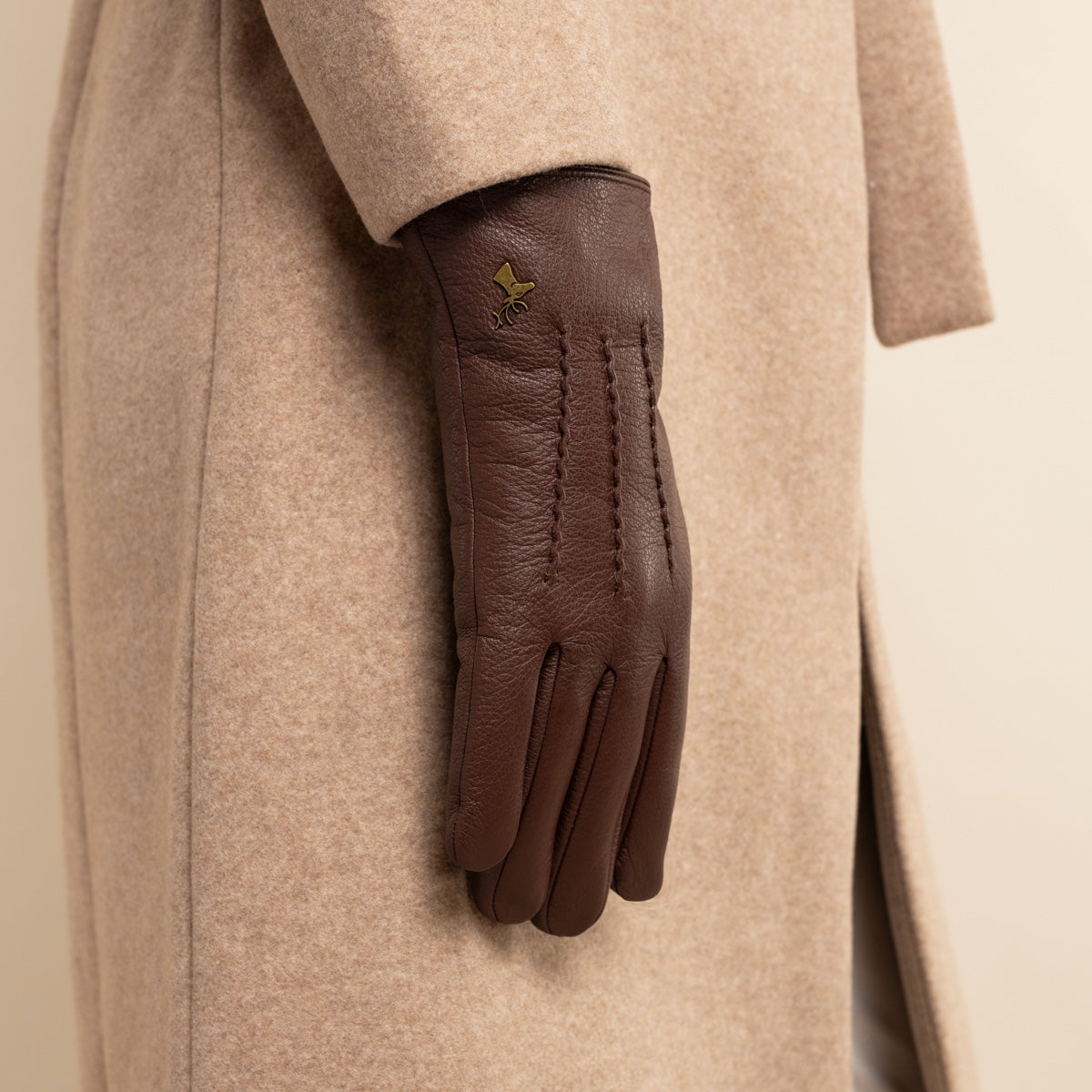 Julia (brown) - goatskin leather gloves with luxury faux fur lining & touchscreen feature  - Schwartz & von Halen - US - 9