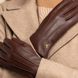 Julia (brown) - goatskin leather gloves with luxury faux fur lining & touchscreen feature  - Schwartz & von Halen - US - 11