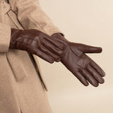 Julia (brown) - goatskin leather gloves with luxury faux fur lining & touchscreen feature  - Schwartz & von Halen - US - 13