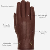 Julia (brown) - goatskin leather gloves with luxury faux fur lining & touchscreen feature  - Schwartz & von Halen - US - 14