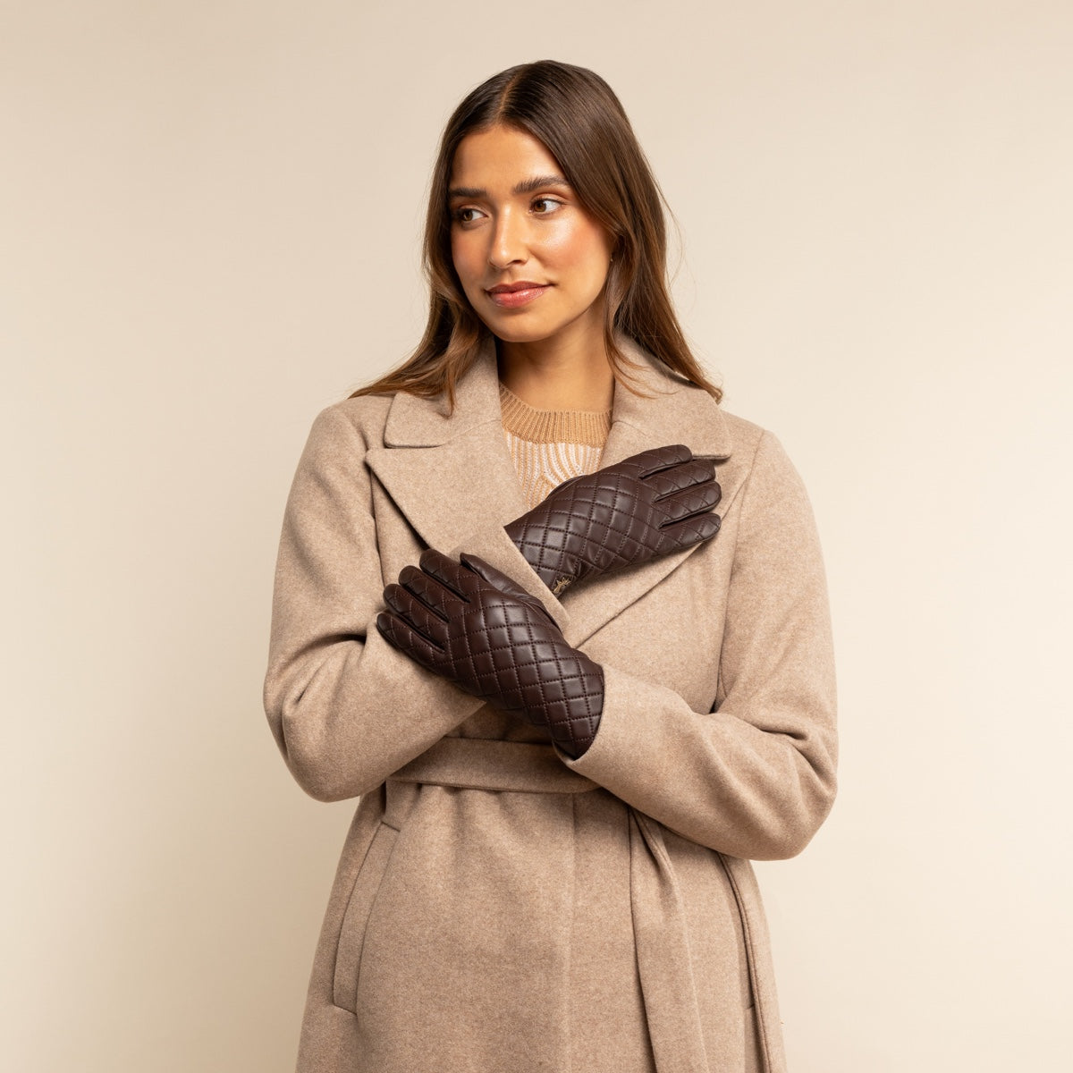 Kira (brown) - sheepskin leather gloves with wool/cashmere lining & touchscreen feature  - Schwartz & von Halen - US - 7