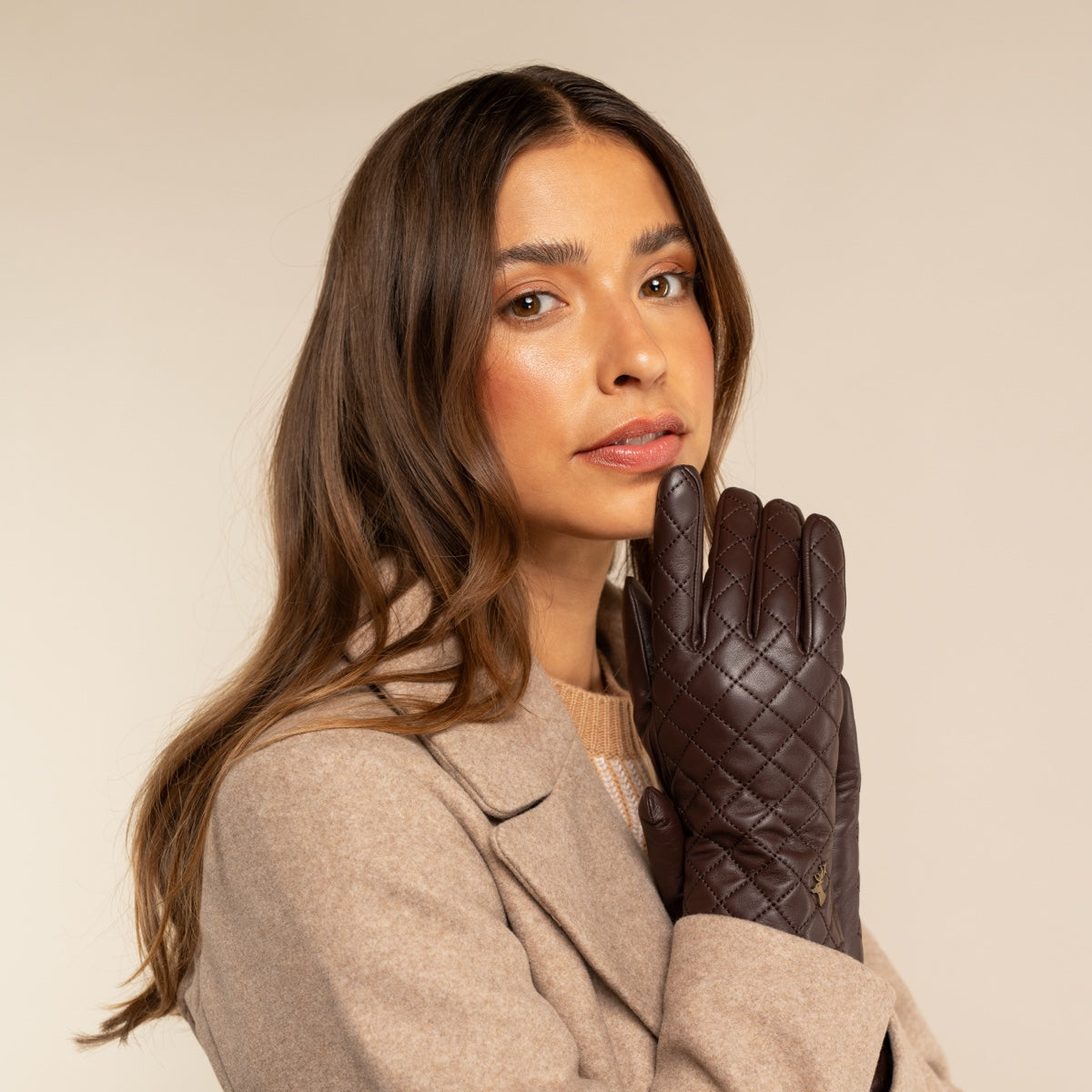 Kira (brown) - sheepskin leather gloves with wool/cashmere lining & touchscreen feature  - Schwartz & von Halen - US - 10