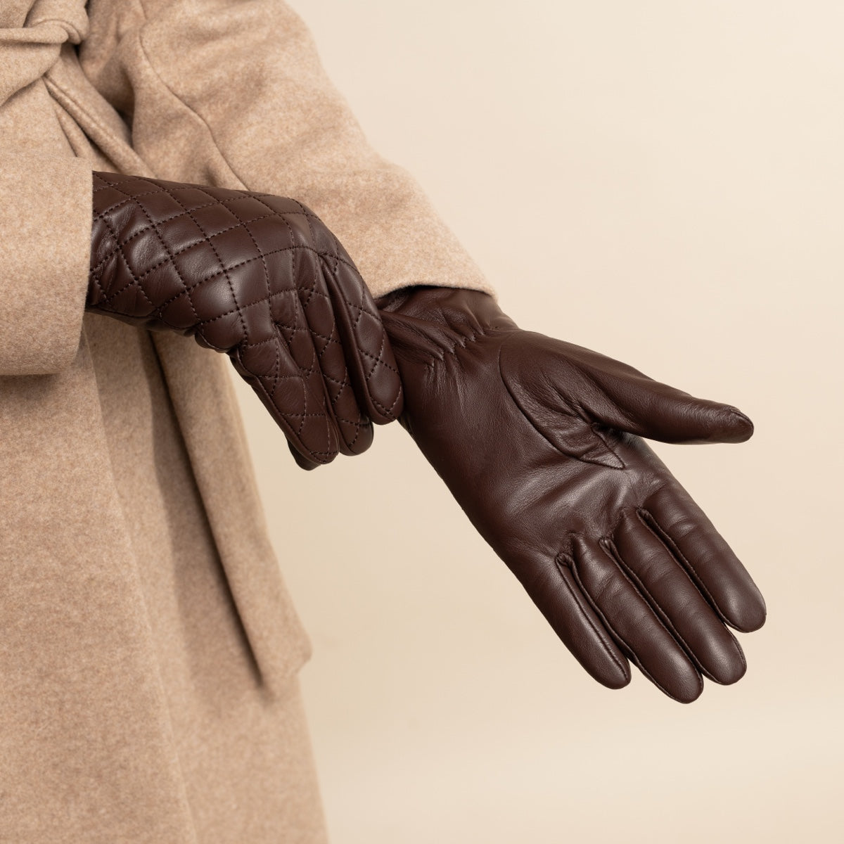 Kira (brown) - sheepskin leather gloves with wool/cashmere lining & touchscreen feature  - Schwartz & von Halen - US - 11