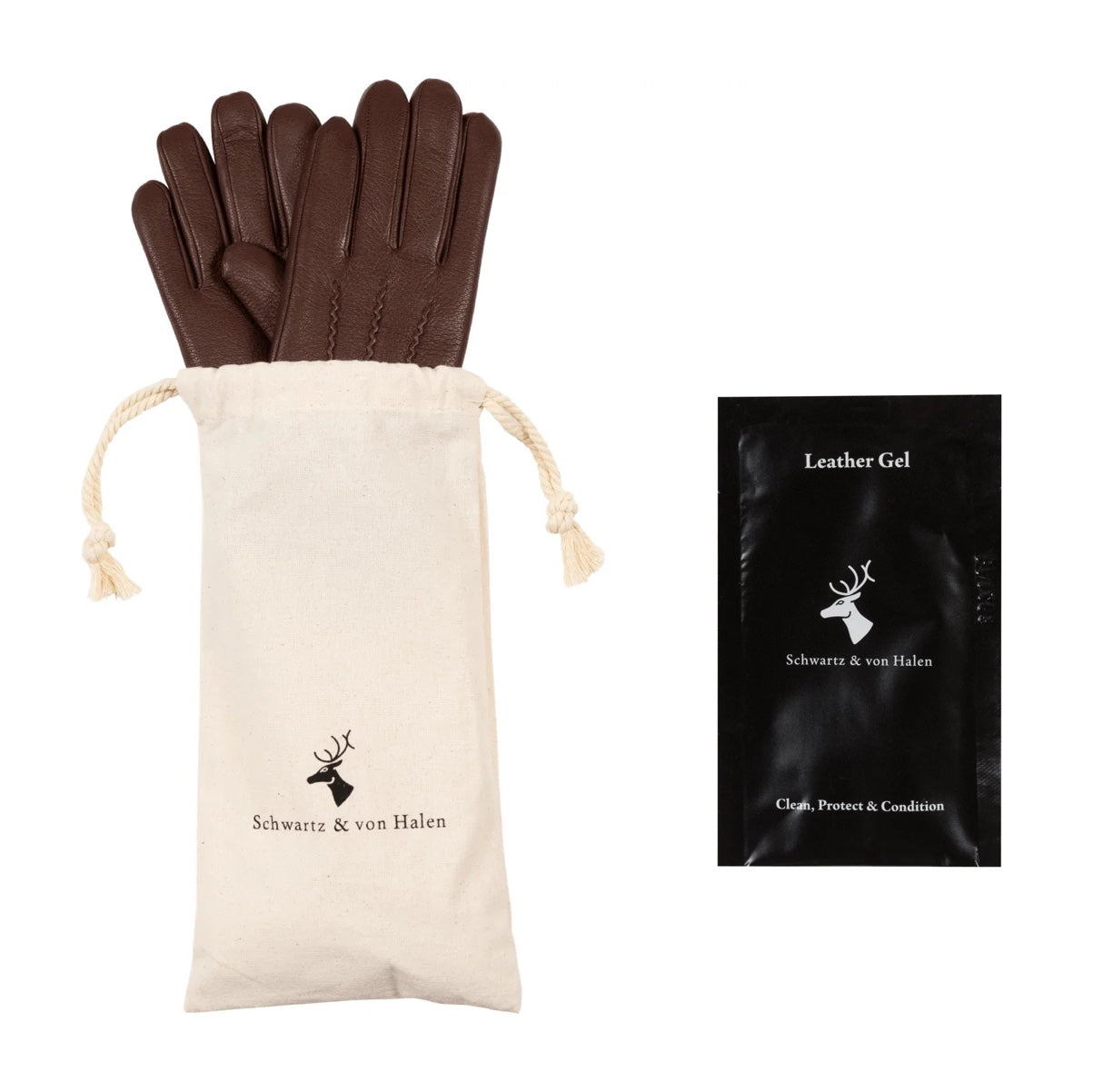 Men's Leather Gloves Black Harvey - Schwartz & von Halen® - Premium Leather Gloves - Storage bag & leather gel