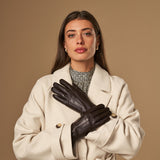 Lily (dark brown) - sheepskin leather gloves with warm fleece lining & touchscreen feature