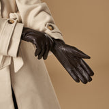 Lily (dark brown) - sheepskin leather gloves with warm fleece lining & touchscreen feature