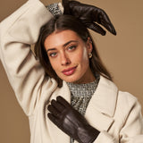 Lily (dark brown) - sheepskin leather gloves with warm fleece lining & touchscreen feature