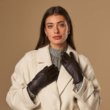 Lily (dark brown) - sheepskin leather gloves with warm fleece lining & touchscreen feature