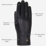 Lily (black) - sheepskin leather gloves with warm fleece lining & touchscreen feature  - Schwartz & von Halen - US - 9