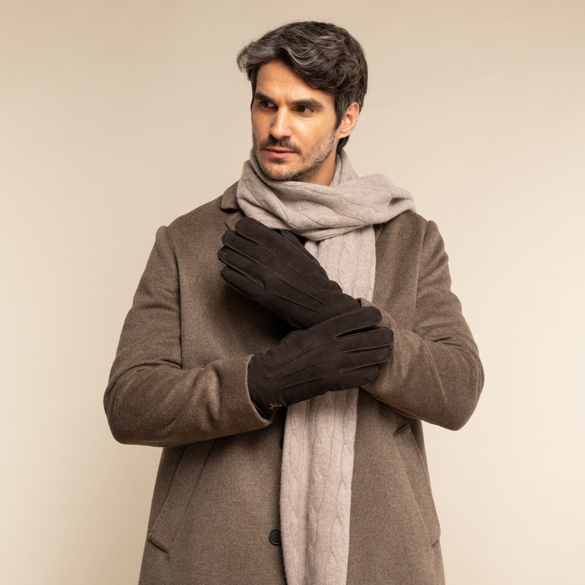 Matthew (brown) - suede goatskin leather gloves with luxurious sheep fur lining  - Schwartz & von Halen - US - 5