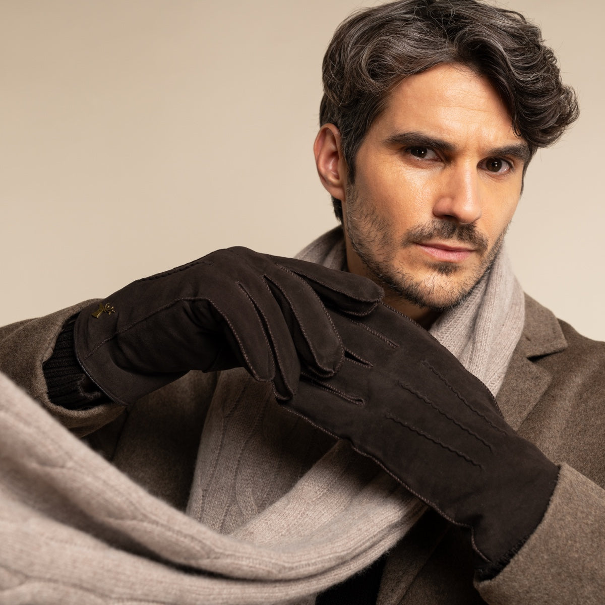 Matthew (brown) - suede goatskin leather gloves with luxurious sheep fur lining  - Schwartz & von Halen - US - 12