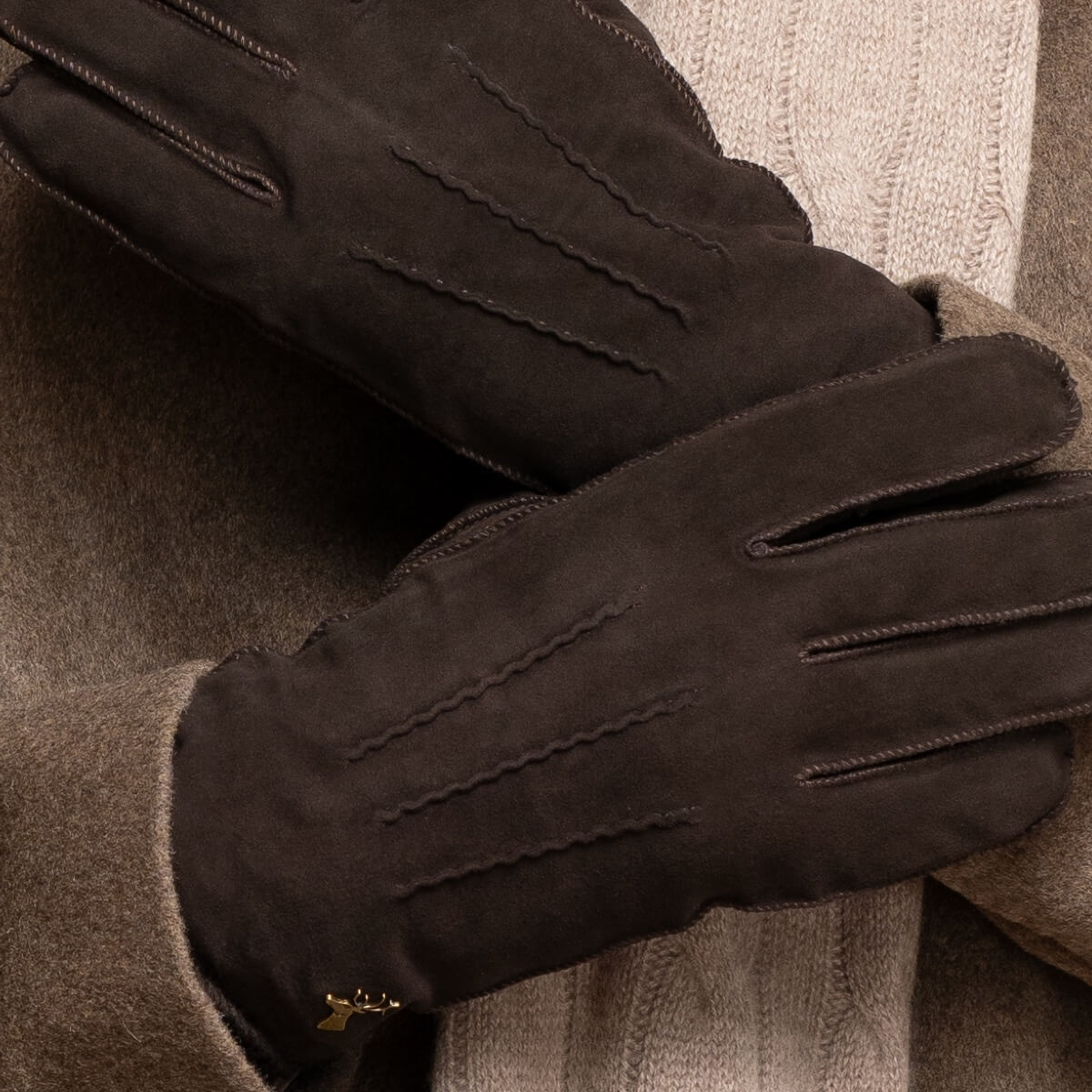 Matthew (brown) - suede goatskin leather gloves with luxurious sheep fur lining  - Schwartz & von Halen - US - 11