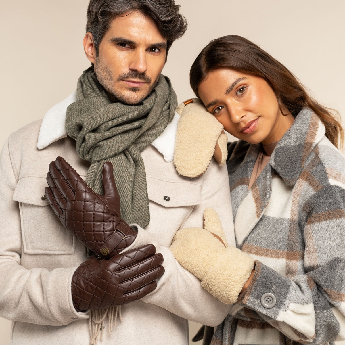 Suede Teddy Mittens Beige Women Sophia - Schwartz & von Halen® - Premium Leather Gloves - 14