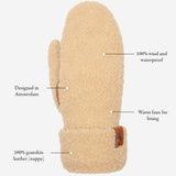 Sophia (beige) - suede teddy mittens with warm faux fur lining